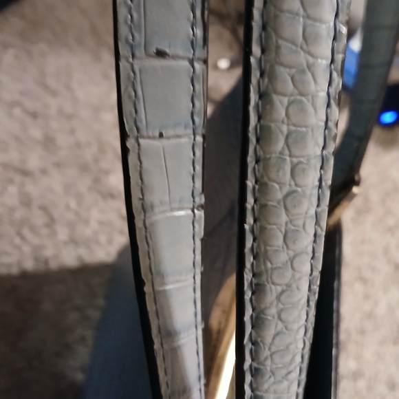 💙 Calvin Klein Croc Embossed Satchel Tote Blue Gray Leather Bag Large - Picture 15 of 16